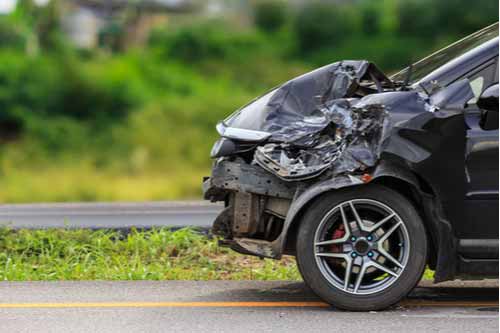 Car with damaged front end, car accidents in Florida concept